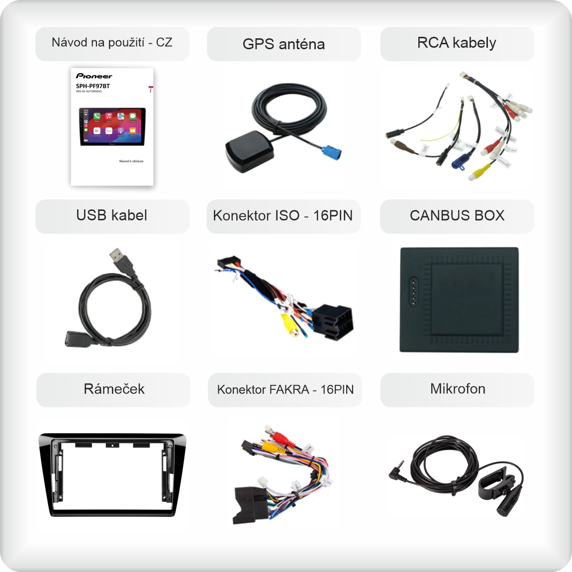 CZ příslušenství pro autorádio Pioneer SPH - PF97BT pro škoda rapid carplay a android auto evtech_cz